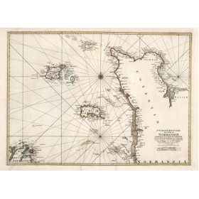 Reproduction carte marine ancienne du Cotentin en 1693