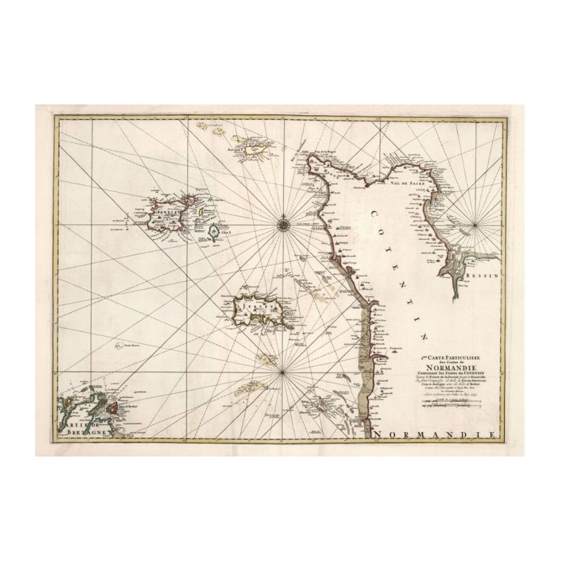 Reproduction carte marine ancienne de Cotentin en 1693