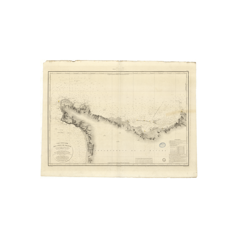 Reproduction carte marine ancienne Shom - 845 - CHERBOURG (Abords), LEVI (Cap), VAUVILLE (Anse) - FRANCE (Côte Nord) -