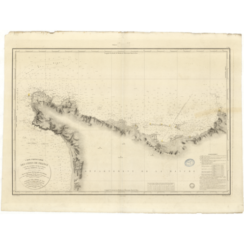 Reproduction carte marine ancienne Shom - 845 - CHERBOURG (Abords), LEVI (Cap), VAUVILLE (Anse) - FRANCE (Côte Nord) -