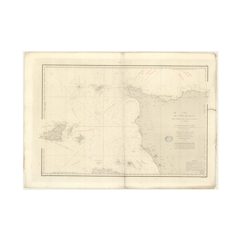 Reproduction carte marine ancienne Shom - 881 - CARTERET (Havre), BARFLEUR - FRANCE (Côte Nord) - Atlantique,MANCHE - (