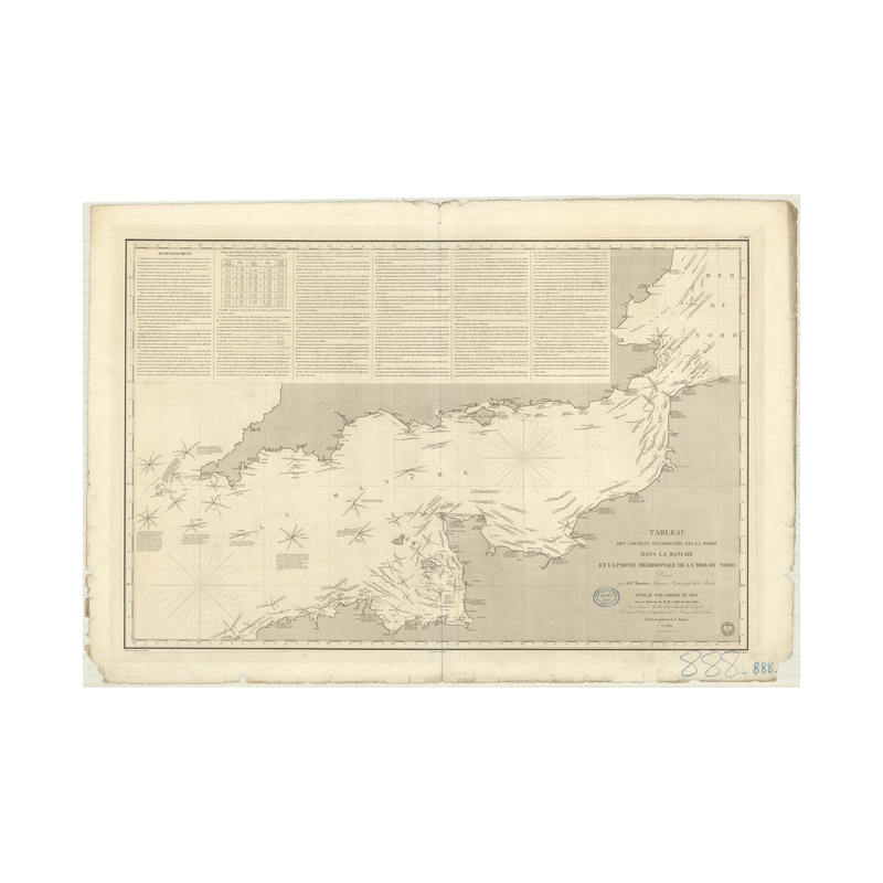 Reproduction carte marine ancienne Shom - 888 - FRANCE (Côte Nord),Angleterre (Côte Sud) - Atlantique,MANCHE,NORD (Mer