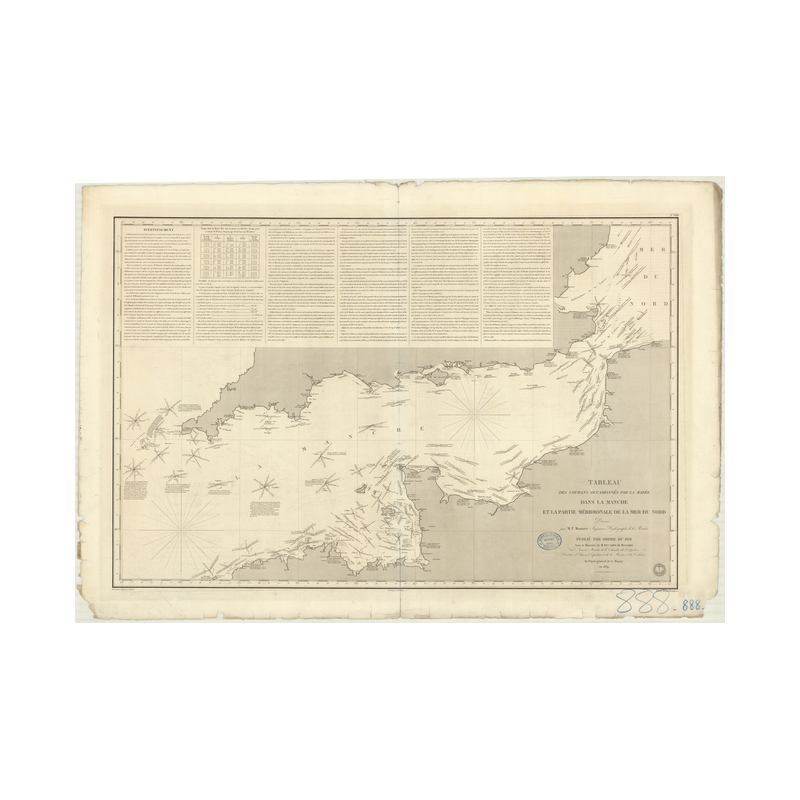 Reproduction carte marine ancienne - 888 - FRANCE (Côte Nord), ANGLETERRE (Côte Sud) - ATLANTIQUE, MANCHE, NORD (Mer) - (1839 -