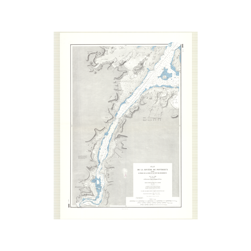 Reproduction carte marine ancienne Shom - 2845 - pONTRIEUX (Rivière), CROIX (Phare), LEZARDRIEUX - FRANCE (Côte Nord)