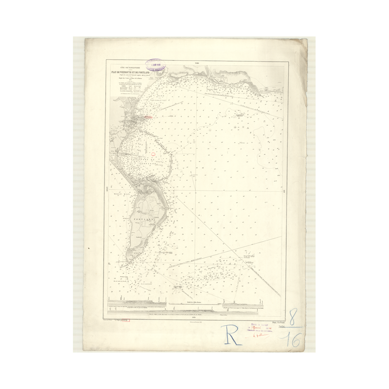 Reproduction carte marine ancienne - 3136 - WEYMOUTH (Port), PORTLAND (Port) - ANGLETERRE (Côte Sud) - ATLANTIQUE, MANCHE - (187