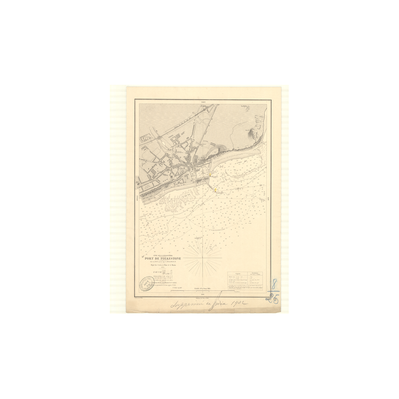 Reproduction carte marine ancienne Shom - 3313 - pAS de CALAIS, FOLKESTONE (Port) - Angleterre (Côte Sud) - Atlantique,