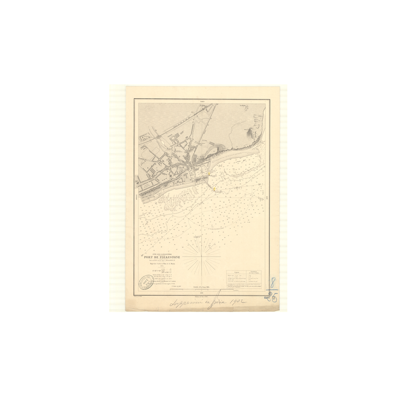 Reproduction carte marine ancienne - 3313 - PAS DE CALAIS, FOLKESTONE (Port) - ANGLETERRE (Côte Sud) - ATLANTIQUE, MANCHE - (187