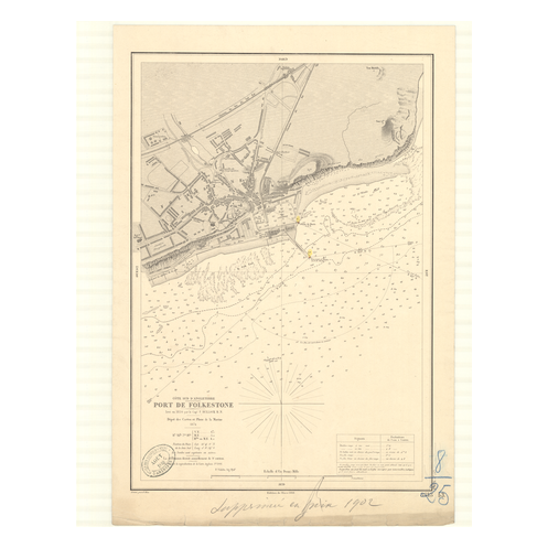 Reproduction carte marine ancienne Shom - 3313 - pAS de CALAIS, FOLKESTONE (Port) - Angleterre (Côte Sud) - Atlantique,