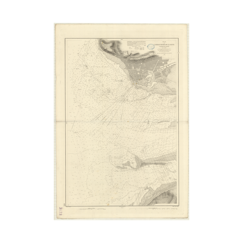 Reproduction carte marine ancienne Shom - 3633 - SEINE (Baie), SEINE (Embouchure), HAVRE (Abords) - FRANCE (Côte Ouest)