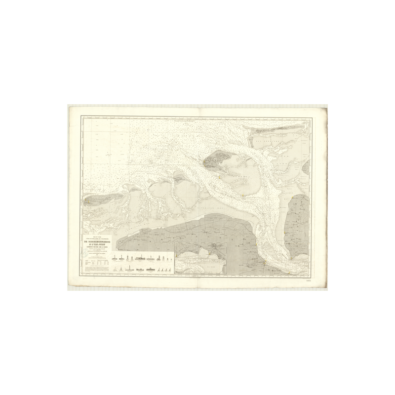 Reproduction carte marine ancienne Shom - 5031 - EMS (Embouchure), SCHIERMONNIKOOG, JUIST (île) - HOLLANDE,Allemagne -