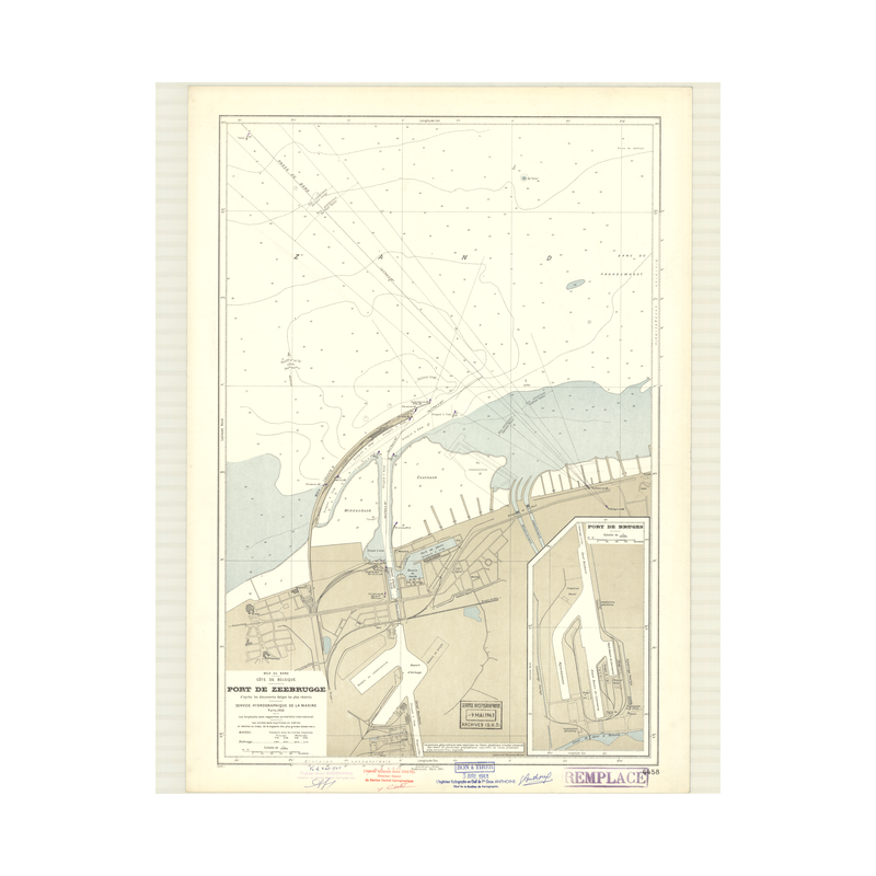 Reproduction carte marine ancienne Shom - 6458 - ZEEBRUGGE (Port) - BELGIQUE - Atlantique,NORD (Mer) - (1963 - 1980)