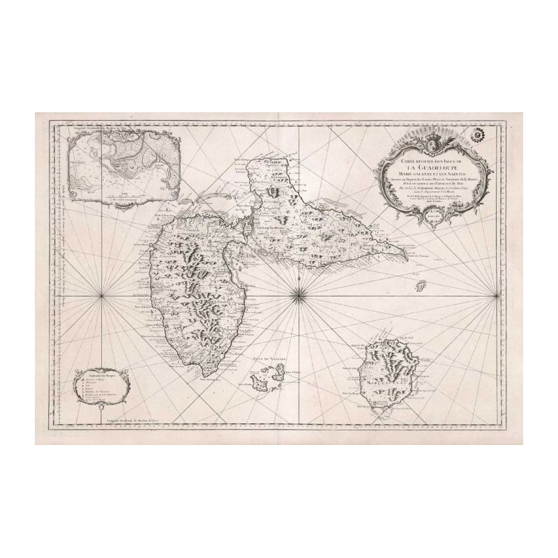 Reproduction carte marine ancienne de la Guadeloupe en 1759