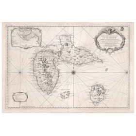 Reproduction carte marine ancienne de la Guadeloupe en 1759