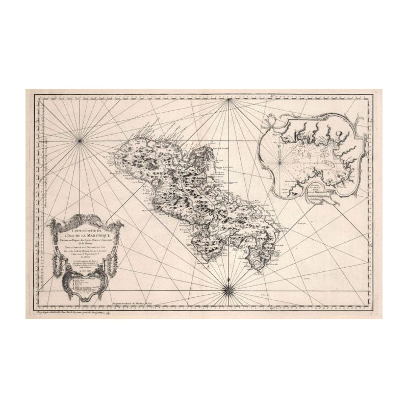 Reproduction of old nautical chart of Martinique in 1750