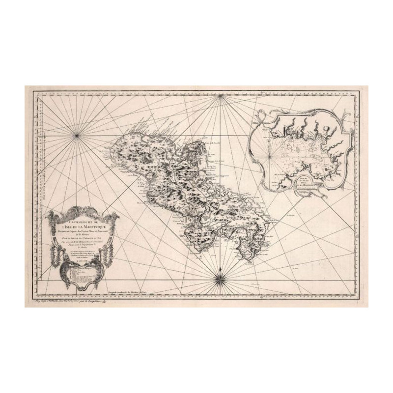 Carte marine ancienne de la Martinique en 1750