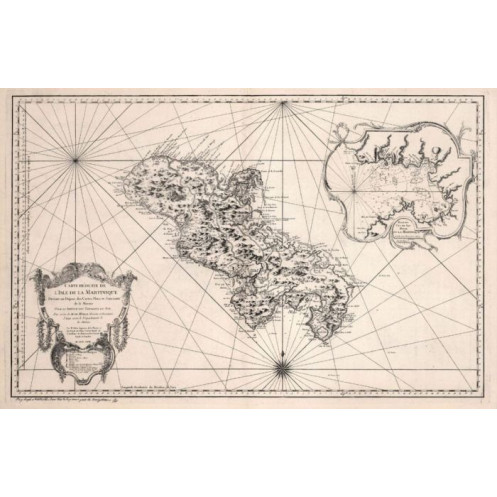 Reproduction of old nautical chart of Martinique in 1750