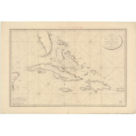 Carte marine ancienne - 349 - ANTILLES, BAHAMA (Bancs), FLORIDE (Presqu'île), PORTO, RICO (île) - SAINT-DOMINGUE, JAMAIQUE, CUBA