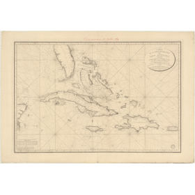 Reproduction carte marine ancienne - 349 - ANTILLES, BAHAMA (Bancs), FLORIDE (Presqu'île), PORTO, RICO (île) - SAINT-DOMINGUE, J