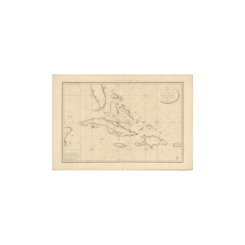 Reproduction carte marine ancienne - 349 - ANTILLES, BAHAMA (Bancs), FLORIDE (Presqu'île), PORTO, RICO (île) - SAINT-DOMINGUE, J