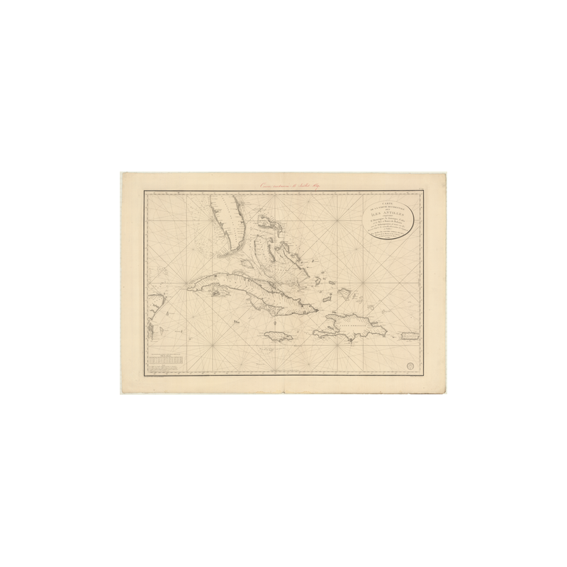 Carte marine ancienne - 349 - ANTILLES, BAHAMA (Bancs), FLORIDE (Presqu'île), PORTO, RICO (île) - SAINT-DOMINGUE, JAMAIQUE, CUBA