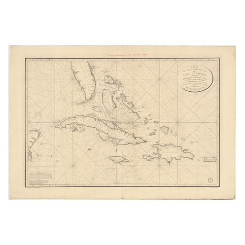 Reproduction carte marine ancienne Shom - 349 - ANTILLES, BAHAMA (Bancs), FLORIDE (Presqu'île), pORTO, RICO (île) - SA