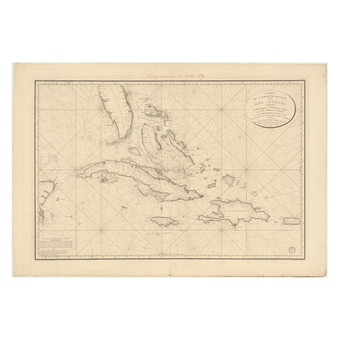 Carte marine ancienne - 349 - ANTILLES, BAHAMA (Bancs), FLORIDE (Presqu'île), PORTO, RICO (île) - SAINT-DOMINGUE, JAMAIQUE, CUBA