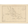 Reproduction carte marine ancienne - 349 - ANTILLES, BAHAMA (Bancs), FLORIDE (Presqu'île), PORTO, RICO (île) - SAINT-DOMINGUE, J