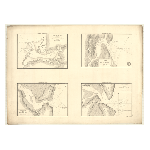 Reproduction carte marine ancienne Shom - 357 - FLORIDE (Côte Ouest), TAMPA (Baie) - Atlantique,MEXIQUE (Golfe) - (1830