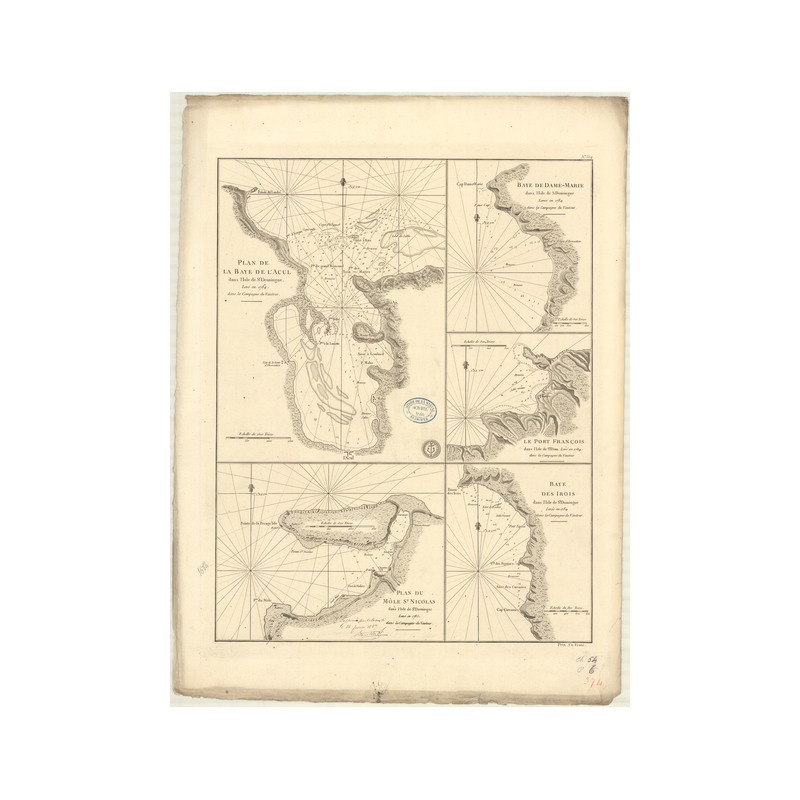 Reproduction carte marine ancienne Shom - 374 - ACUL (Baie) - SAINT-DOMINGUE - Atlantique,ANTILLES (Mer) - (1787 - 1890)