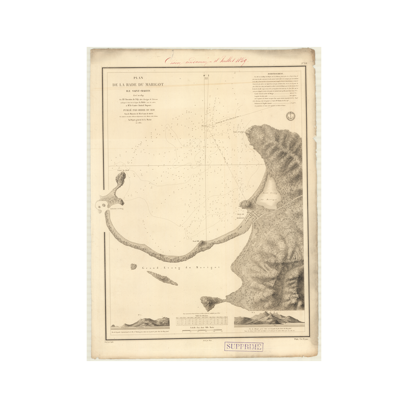 Reproduction carte marine ancienne Shom - 378 - SAINT-MARTIN (île), MARIGOT (Rade) - Atlantique,ANTILLES (Mer) - (1831