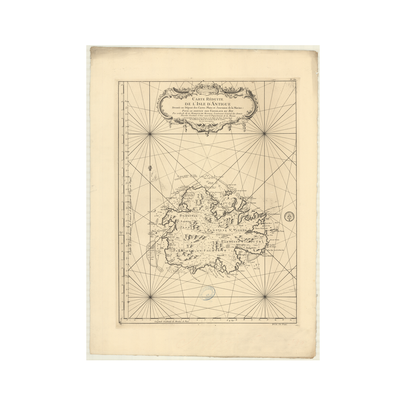 Reproduction carte marine ancienne Shom - 380 - ANTIGUE - ANTIGUA (île) - Atlantique,ANTILLES (Mer) - (1758 - ?)