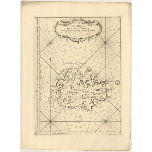 Reproduction carte marine ancienne Shom - 380 - ANTIGUE - ANTIGUA (île) - Atlantique,ANTILLES (Mer) - (1758 - ?)