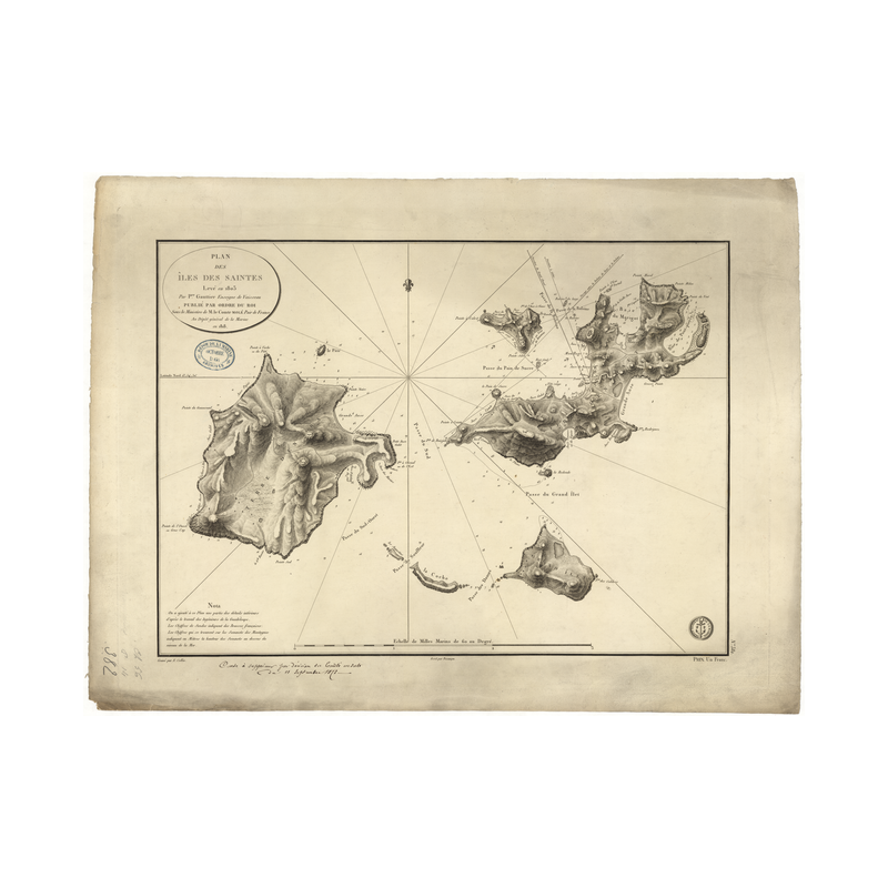 Reproduction carte marine ancienne Shom - 382 - ANTILLES, SAINTES (îles) - Atlantique,ANTILLES (Mer) - (1818 - 1873)