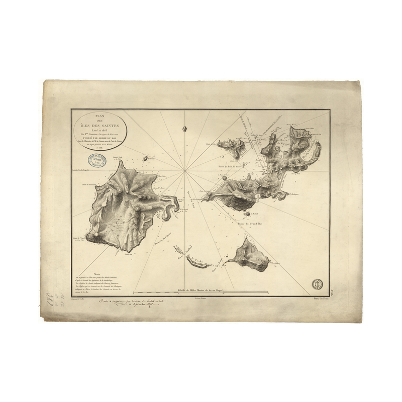 Reproduction carte marine ancienne - 382 - ANTILLES, SAINTES (îles) - ATLANTIQUE, ANTILLES (Mer) - (1818 - 1873)
