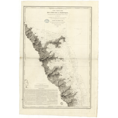 Reproduction carte marine ancienne Shom - 384 - ANTILLES, MARTINIQUE (Côte Est), MARIGOT (Pointe), VAUCLIN (Pointe) - A