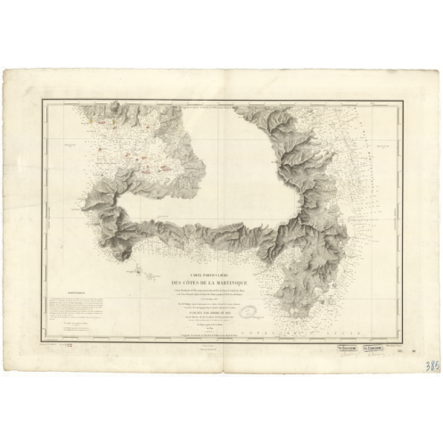 Reproduction of old nautical chart - 385 - ANTILLES, MARTINIQUE (Côte Sud), VAUCLIN (Pointe), NEGRES (Pointe), VAUCLIN (Pointe).