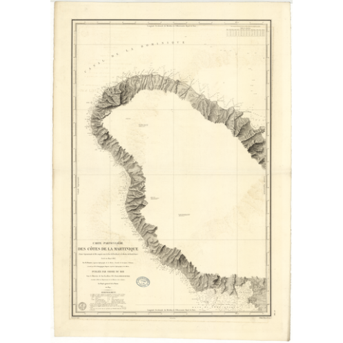 Reproduction carte marine ancienne Shom - 386 - ANTILLES, MARTINIQUE (Côte Nord), MARIGOT (Pointe), NEGRE (Pointe), NEG
