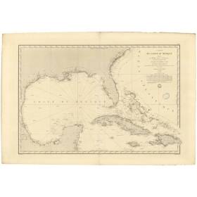 Reproduction carte marine ancienne Shom - 976 - ANTILLES (Partie Nord) - Atlantique,MEXIQUE (Golfe) - (1843 - ?)