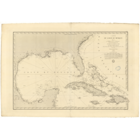 Reproduction carte marine ancienne - 976 - ANTILLES (Partie Nord) - ATLANTIQUE, MEXIQUE (Golfe) - (1843 - ?)