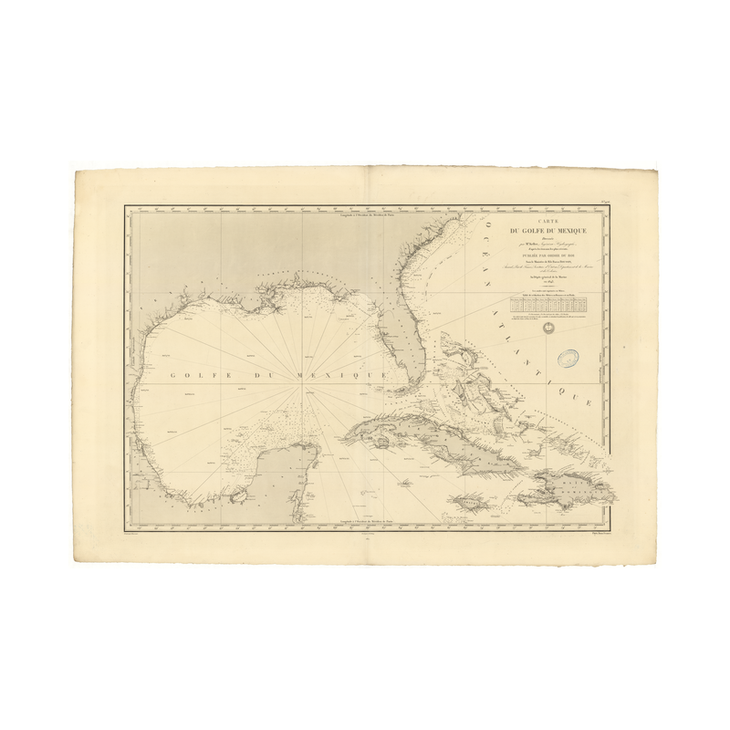 Reproduction carte marine ancienne - 976 - ANTILLES (Partie Nord) - ATLANTIQUE, MEXIQUE (Golfe) - (1843 - ?)