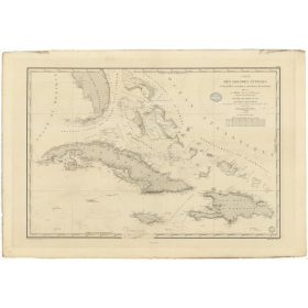 Reproduction carte marine ancienne Shom - 998 - ANTILLES, BAHAMA (îles) - CUBA,HAITI,JAMAIQUE - Atlantique,ANTILLES (Me