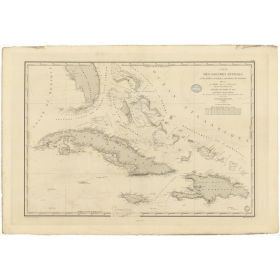 Reproduction carte marine ancienne - 998 - ANTILLES, BAHAMA (îles) - CUBA, HAITI, JAMAIQUE - ATLANTIQUE, ANTILLES (Mer), MEXIQUE