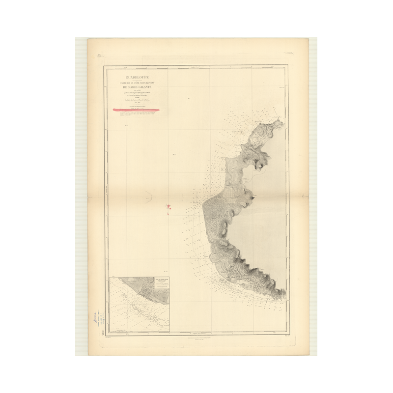 Reproduction carte marine ancienne Shom - 3128 - ANTILLES, MARIE GALANTE (île) - GUADELOUPE - Atlantique,ANTILLES (Mer)