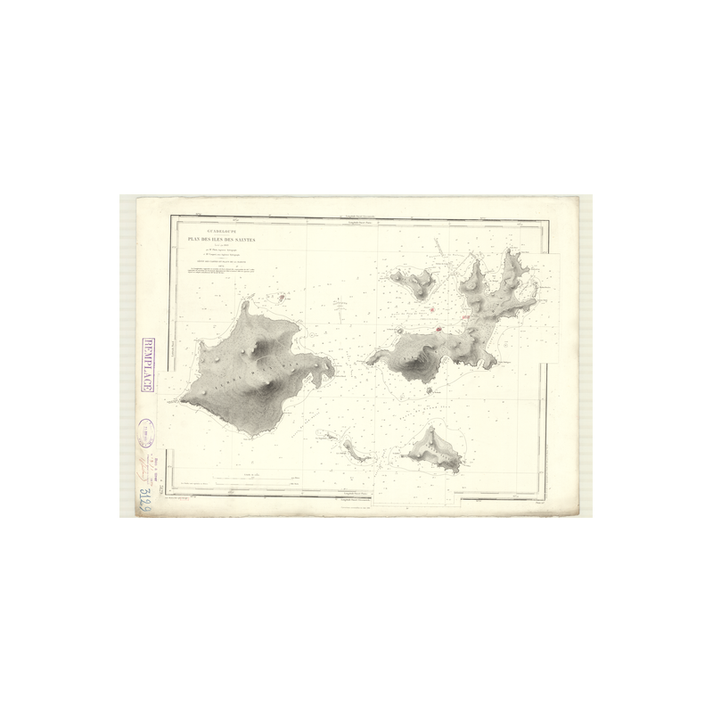 Reproduction carte marine ancienne Shom - 3129 - ANTILLES, SAINTES (îles) - GUADELOUPE - Atlantique,ANTILLES (Mer) - (1