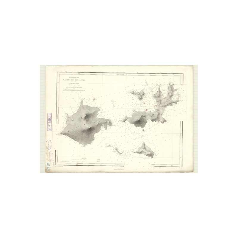 Reproduction carte marine ancienne - 3129 - ANTILLES, SAINTES (îles) - GUADELOUPE - ATLANTIQUE, ANTILLES (Mer) - (1872 - 1987)