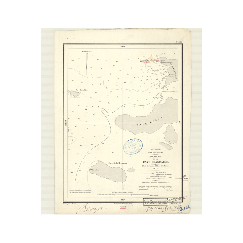 Reproduction carte marine ancienne Shom - 3146 - ANTILLES, FRANCAISE (Caye) - CUBA (Côte Nord) - Atlantique,ANTILLES (M