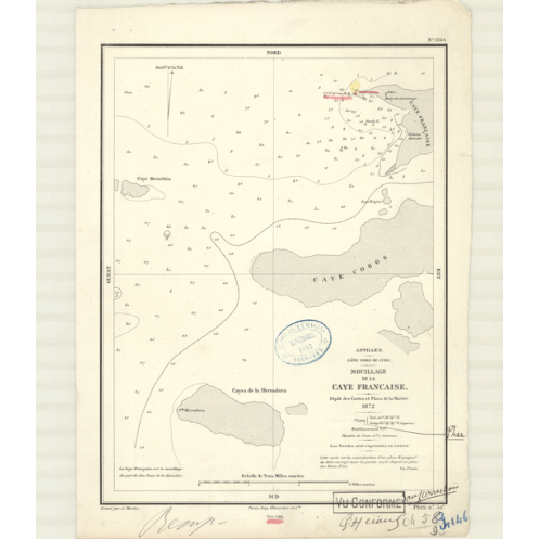 Carte marine ancienne - 3146 - ANTILLES, FRANCAISE (Caye) - CUBA (Côte Nord) - ATLANTIQUE, ANTILLES (Mer) - (1872 - ?)