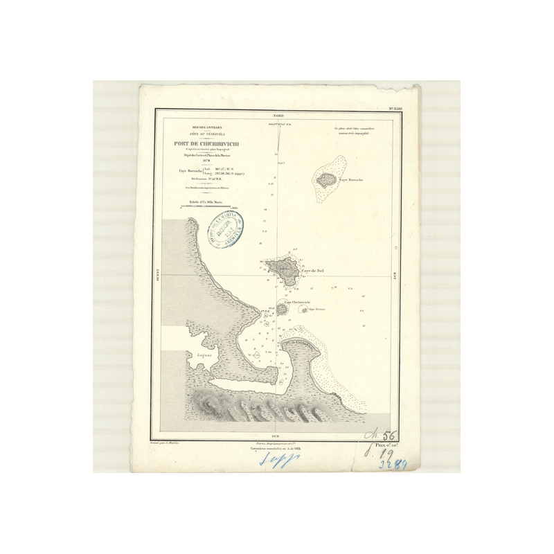 Reproduction carte marine ancienne Shom - 3289 - CHICHIRIVICHI (Port) - VENEZUELA - Atlantique,AMERIQUE de SUD (Côte No