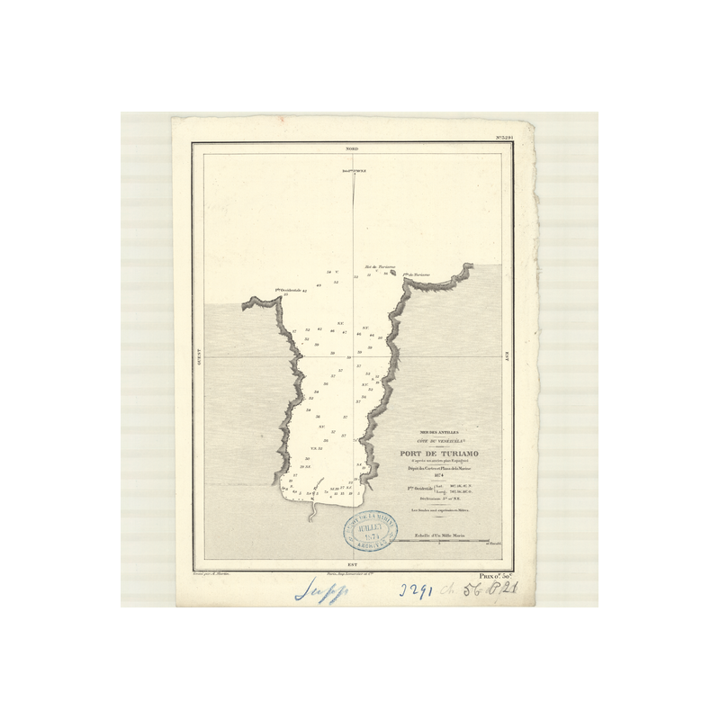 Reproduction carte marine ancienne - 3291 - TURIAMO (Port) - VENEZUELA - ATLANTIQUE, AMERIQUE DU SUD (Côte Nord), ANTILLES (Mer)