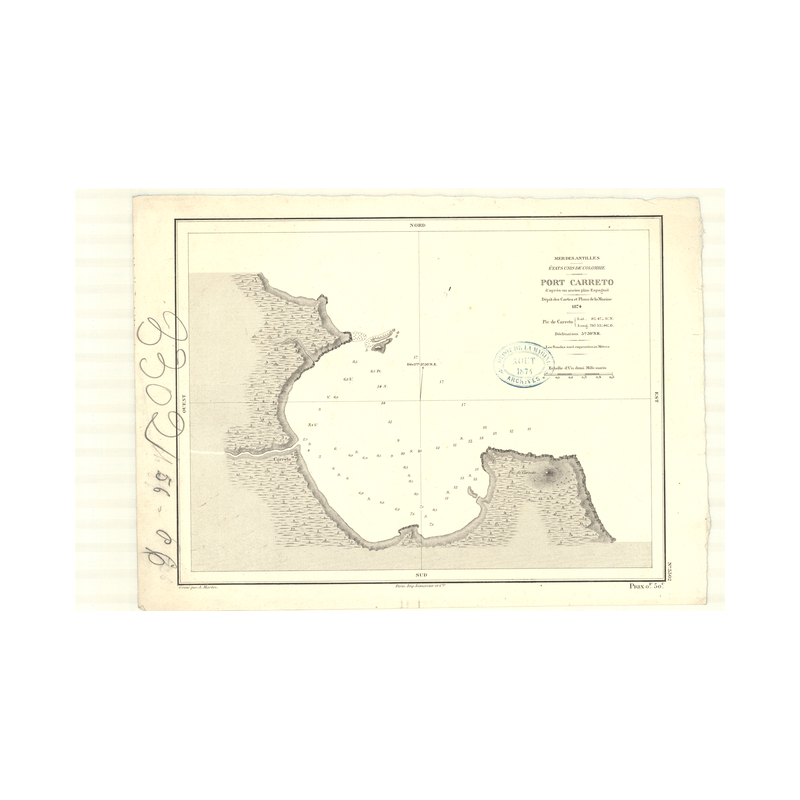 Reproduction carte marine ancienne - 3302 - CARRETO (Port) - PANAMA, COLOMBIE - ATLANTIQUE, AMERIQUE DU SUD (Côte Nord), ANTILLE